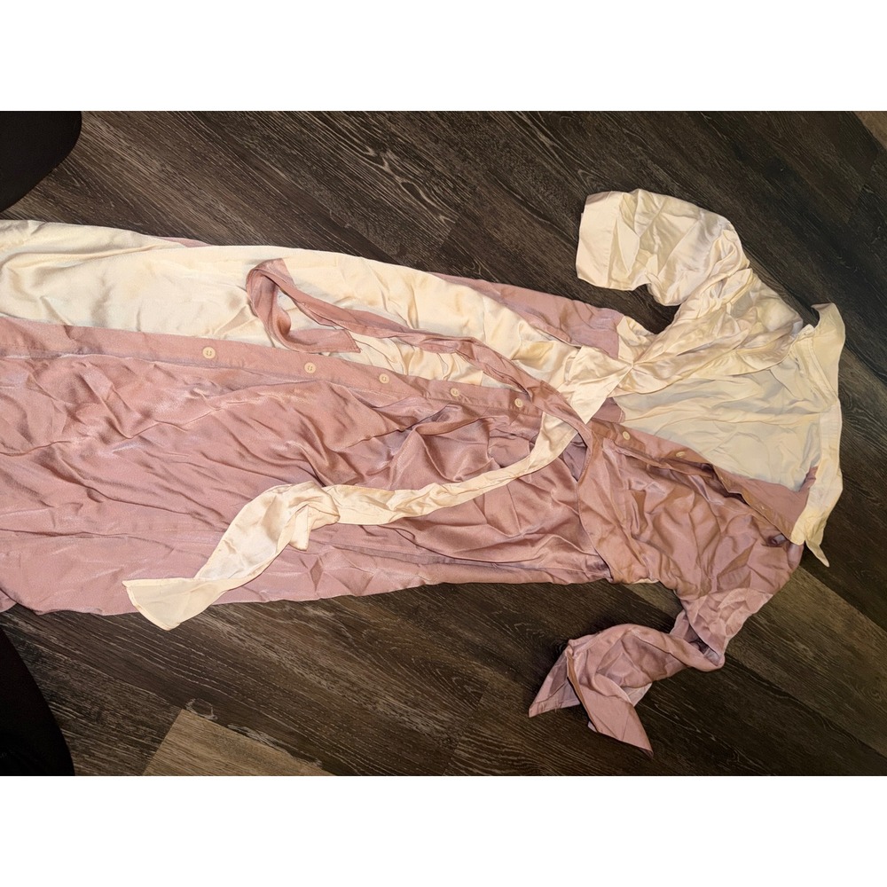 SHEIN Colorblock Satin Maxi Shirt Dress Mauve Cream Long Sleeve Size L 8/10